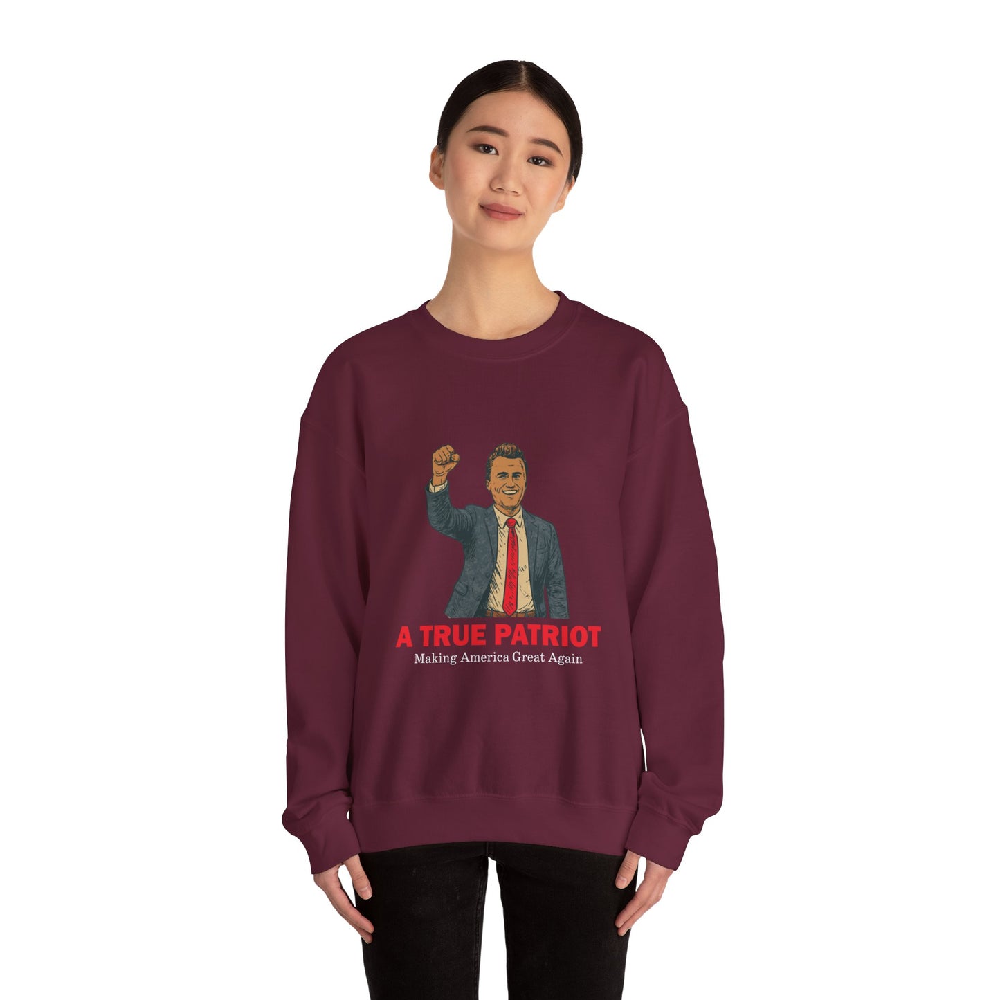 Patriotic Crewneck Sweatshirt - A True Patriot, Gift for Veterans, Political Apparel, Holiday Wear, Comfortable Casual Style
