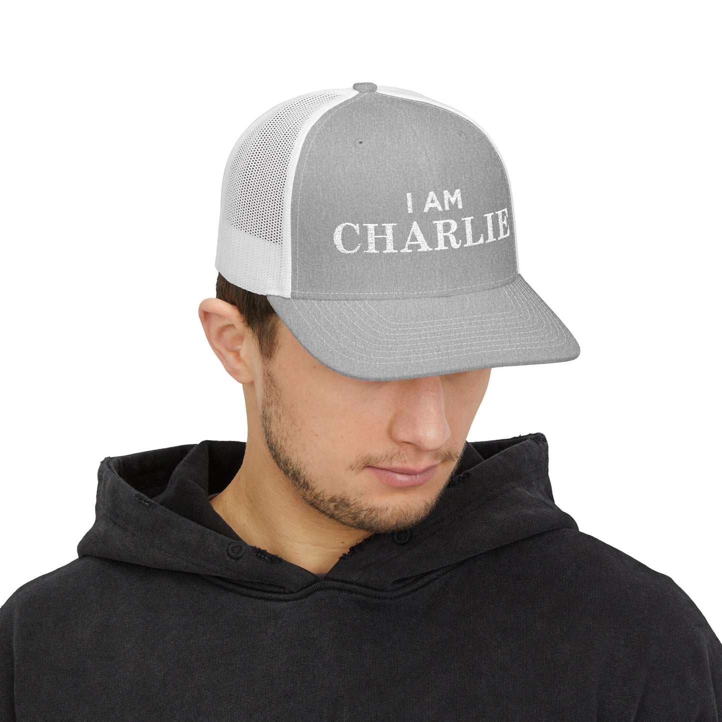 I Am Charlie Embroidered Snapback Trucker Cap, Customizable Hat for Everyday Wear, Father’s Day Gift, Birthday Hat, Unique Accessory