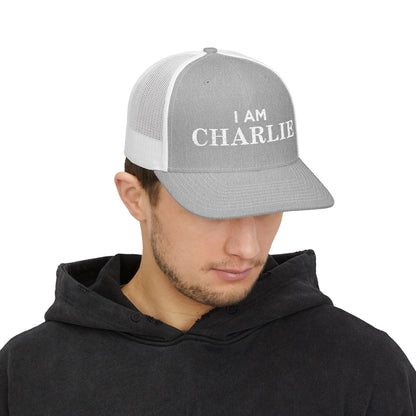 I Am Charlie Embroidered Snapback Trucker Cap, Customizable Hat for Everyday Wear, Father’s Day Gift, Birthday Hat, Unique Accessory