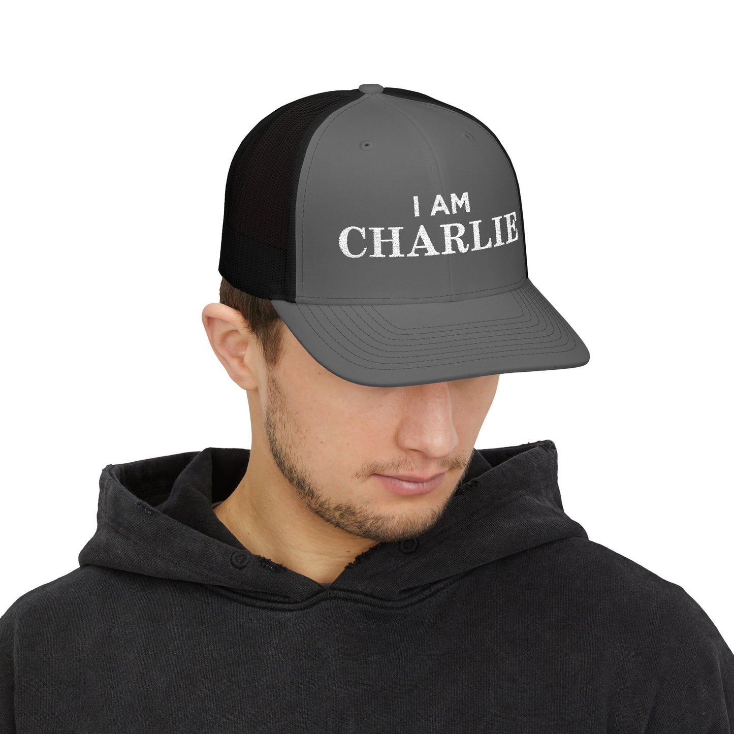 I Am Charlie Embroidered Snapback Trucker Cap, Customizable Hat for Everyday Wear, Father’s Day Gift, Birthday Hat, Unique Accessory