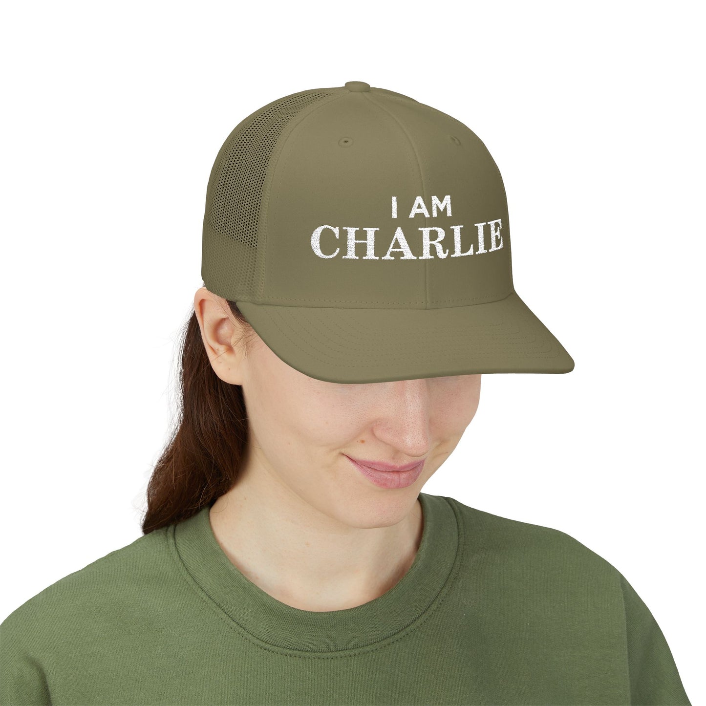 I Am Charlie Embroidered Snapback Trucker Cap, Customizable Hat for Everyday Wear, Father’s Day Gift, Birthday Hat, Unique Accessory