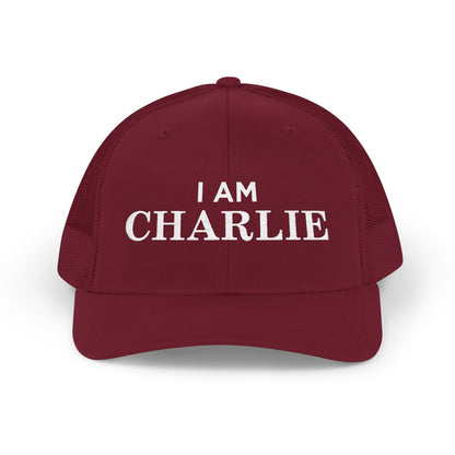 I Am Charlie Embroidered Snapback Trucker Cap, Customizable Hat for Everyday Wear, Father’s Day Gift, Birthday Hat, Unique Accessory