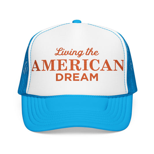 Living the American Dream Trucker Hat, Embroidered Snapback Cap for Summer, Patriotic Gift, Outdoor Adventure Accessory, Casual [...]