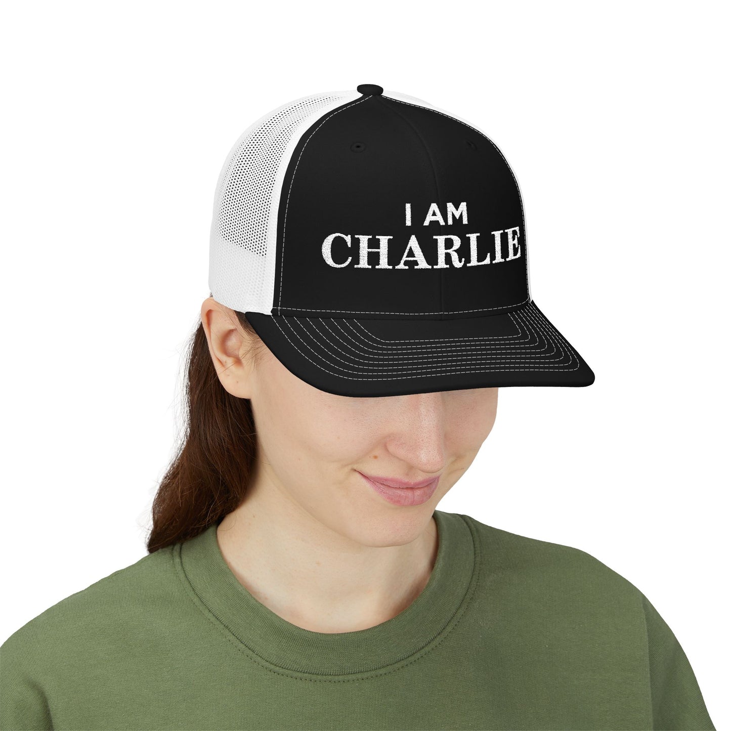 I Am Charlie Embroidered Snapback Trucker Cap, Customizable Hat for Everyday Wear, Father’s Day Gift, Birthday Hat, Unique Accessory
