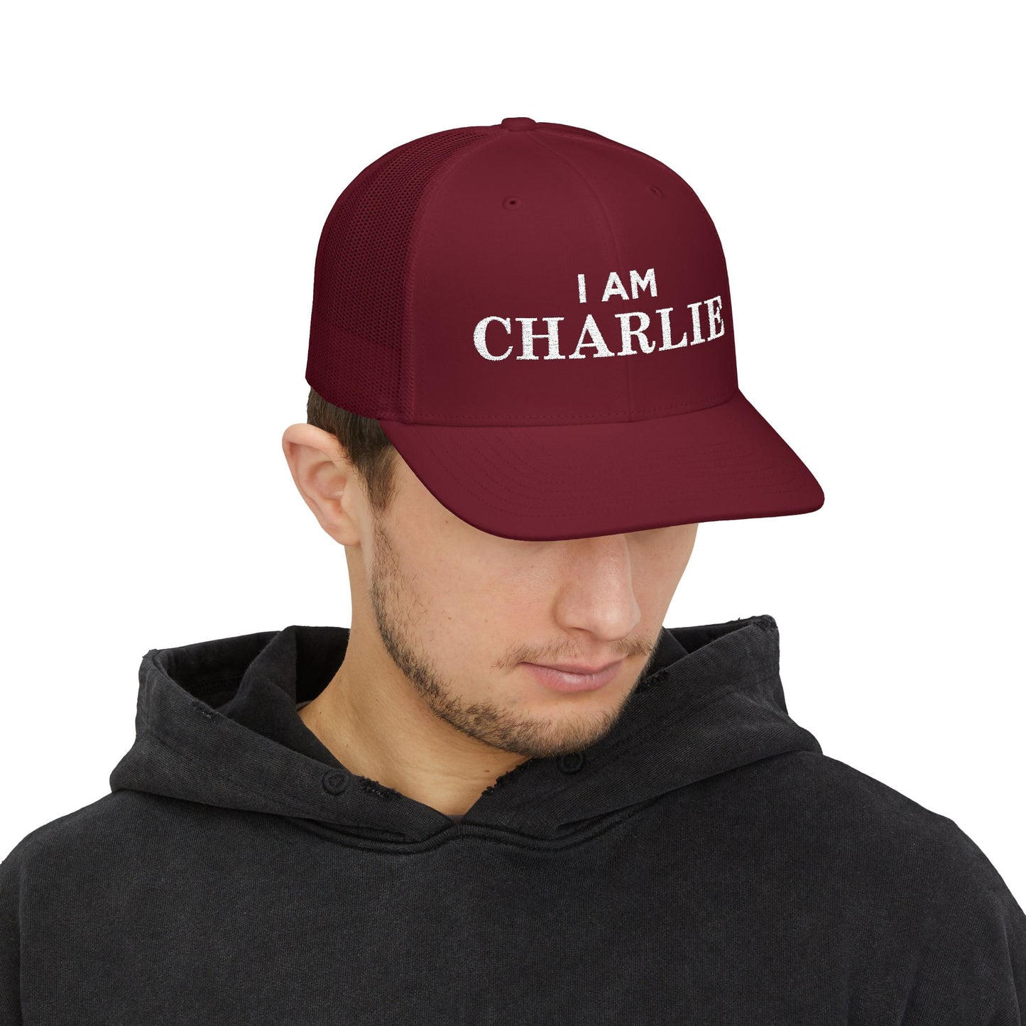 I Am Charlie Embroidered Snapback Trucker Cap, Customizable Hat for Everyday Wear, Father’s Day Gift, Birthday Hat, Unique Accessory