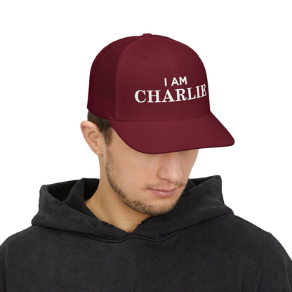 I Am Charlie Embroidered Snapback Trucker Cap, Customizable Hat for Everyday Wear, Father’s Day Gift, Birthday Hat, Unique Accessory