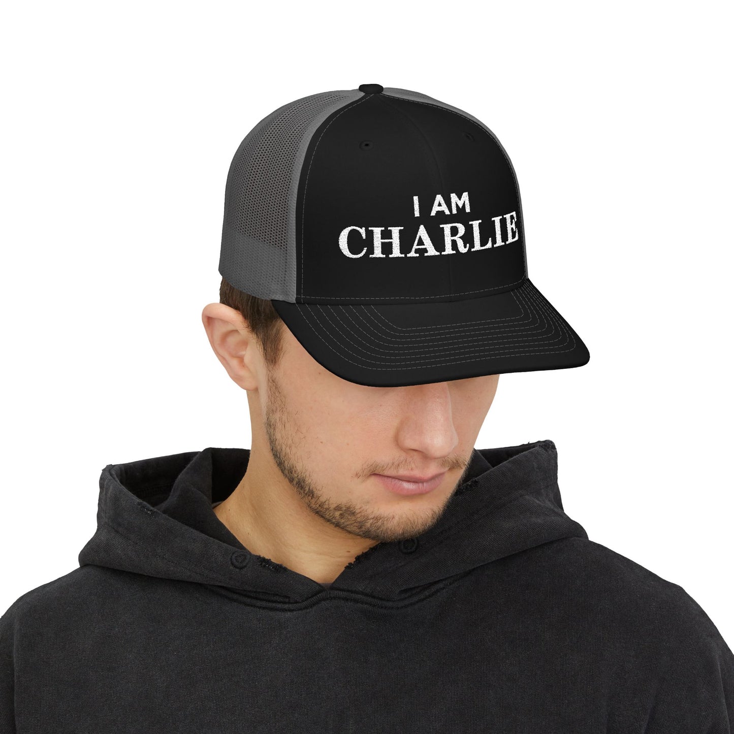 I Am Charlie Embroidered Snapback Trucker Cap, Customizable Hat for Everyday Wear, Father’s Day Gift, Birthday Hat, Unique Accessory