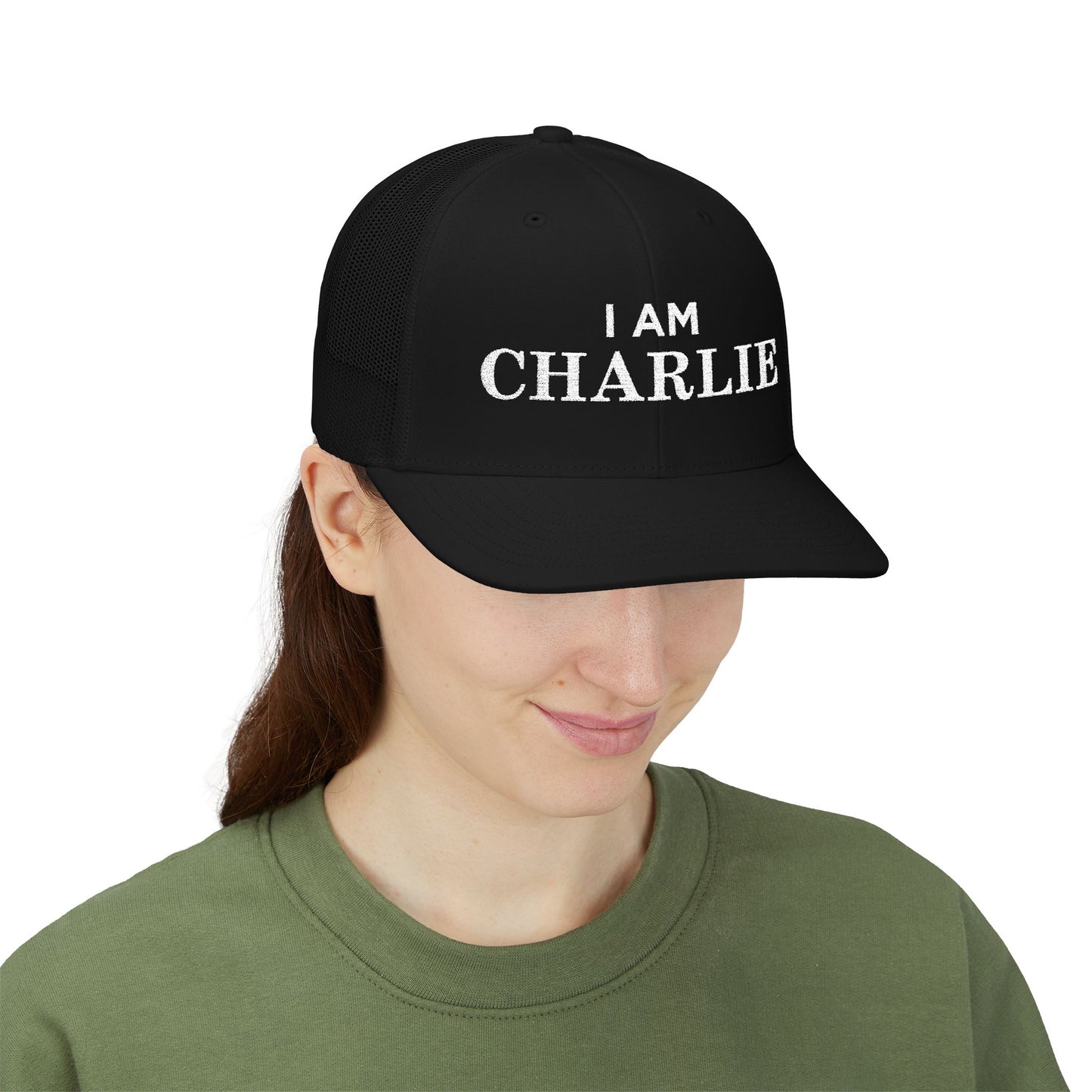 I Am Charlie Embroidered Snapback Trucker Cap, Customizable Hat for Everyday Wear, Father’s Day Gift, Birthday Hat, Unique Accessory