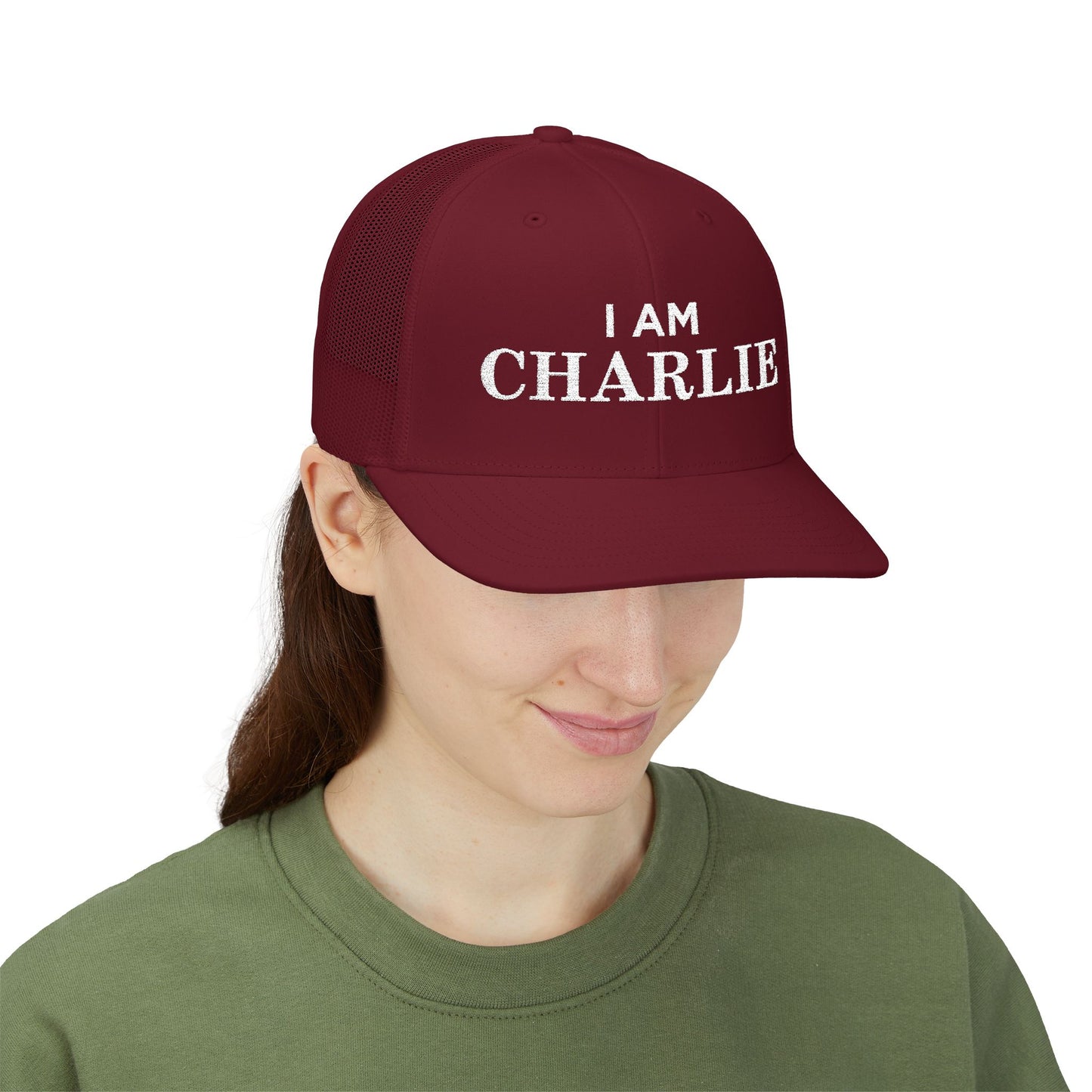 I Am Charlie Embroidered Snapback Trucker Cap, Customizable Hat for Everyday Wear, Father’s Day Gift, Birthday Hat, Unique Accessory