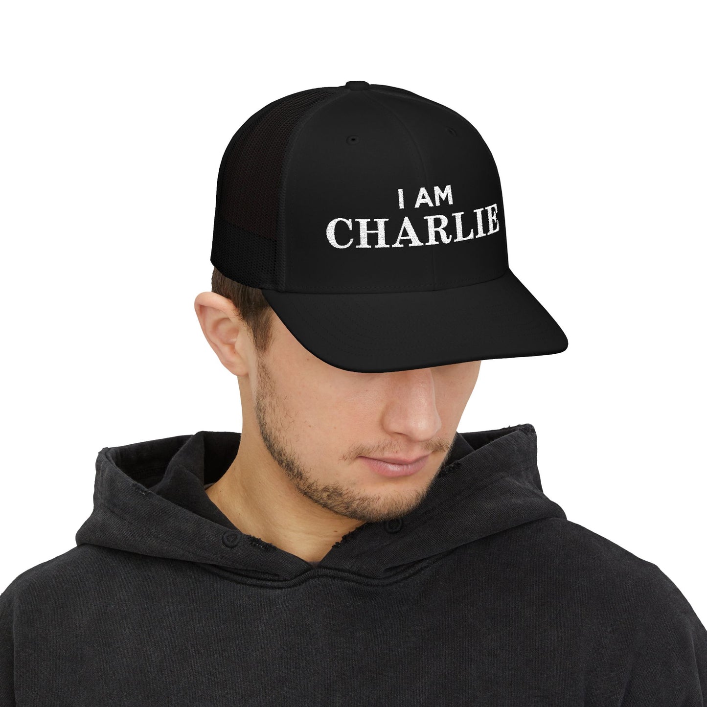 I Am Charlie Embroidered Snapback Trucker Cap, Customizable Hat for Everyday Wear, Father’s Day Gift, Birthday Hat, Unique Accessory