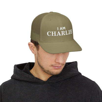 I Am Charlie Embroidered Snapback Trucker Cap, Customizable Hat for Everyday Wear, Father’s Day Gift, Birthday Hat, Unique Accessory