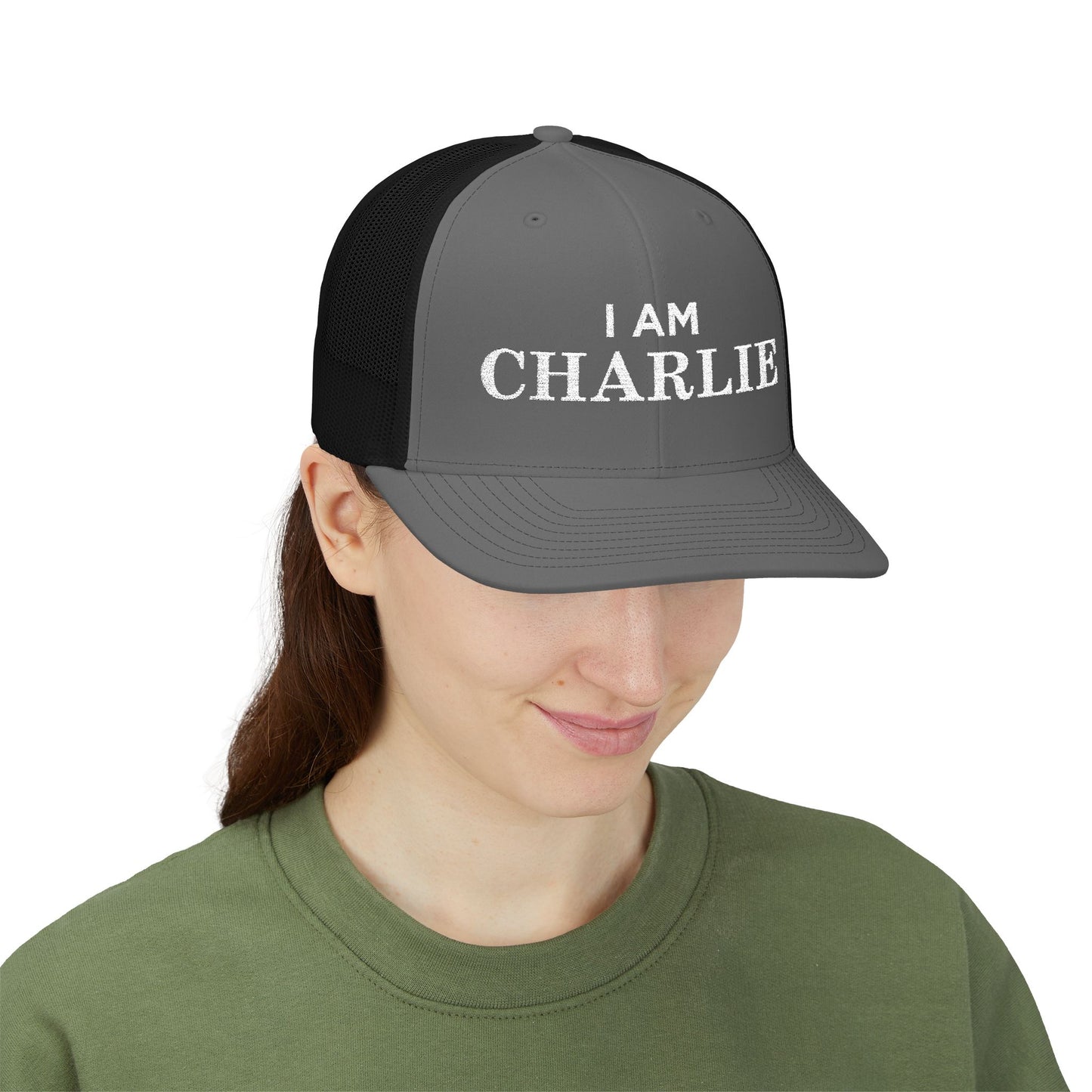 I Am Charlie Embroidered Snapback Trucker Cap, Customizable Hat for Everyday Wear, Father’s Day Gift, Birthday Hat, Unique Accessory