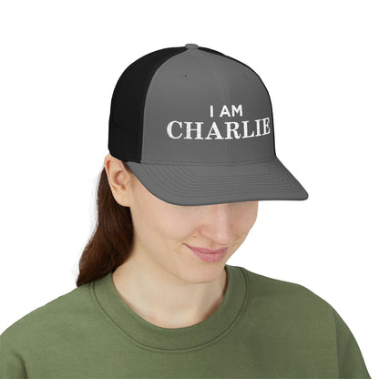 I Am Charlie Embroidered Snapback Trucker Cap, Customizable Hat for Everyday Wear, Father’s Day Gift, Birthday Hat, Unique Accessory