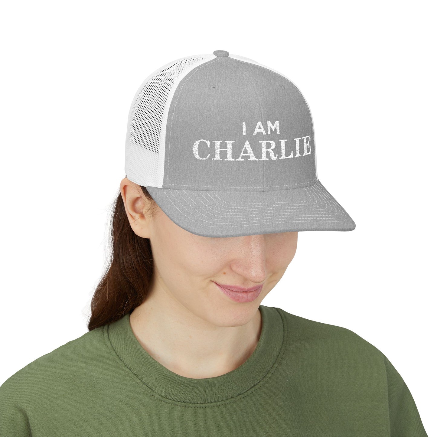 I Am Charlie Embroidered Snapback Trucker Cap, Customizable Hat for Everyday Wear, Father’s Day Gift, Birthday Hat, Unique Accessory