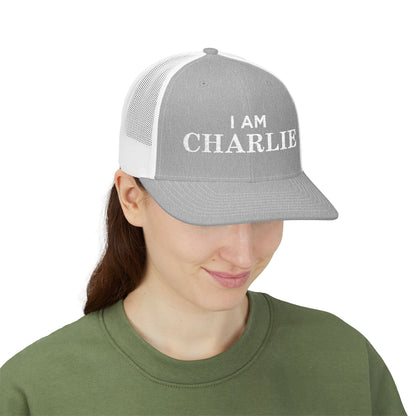 I Am Charlie Embroidered Snapback Trucker Cap, Customizable Hat for Everyday Wear, Father’s Day Gift, Birthday Hat, Unique Accessory