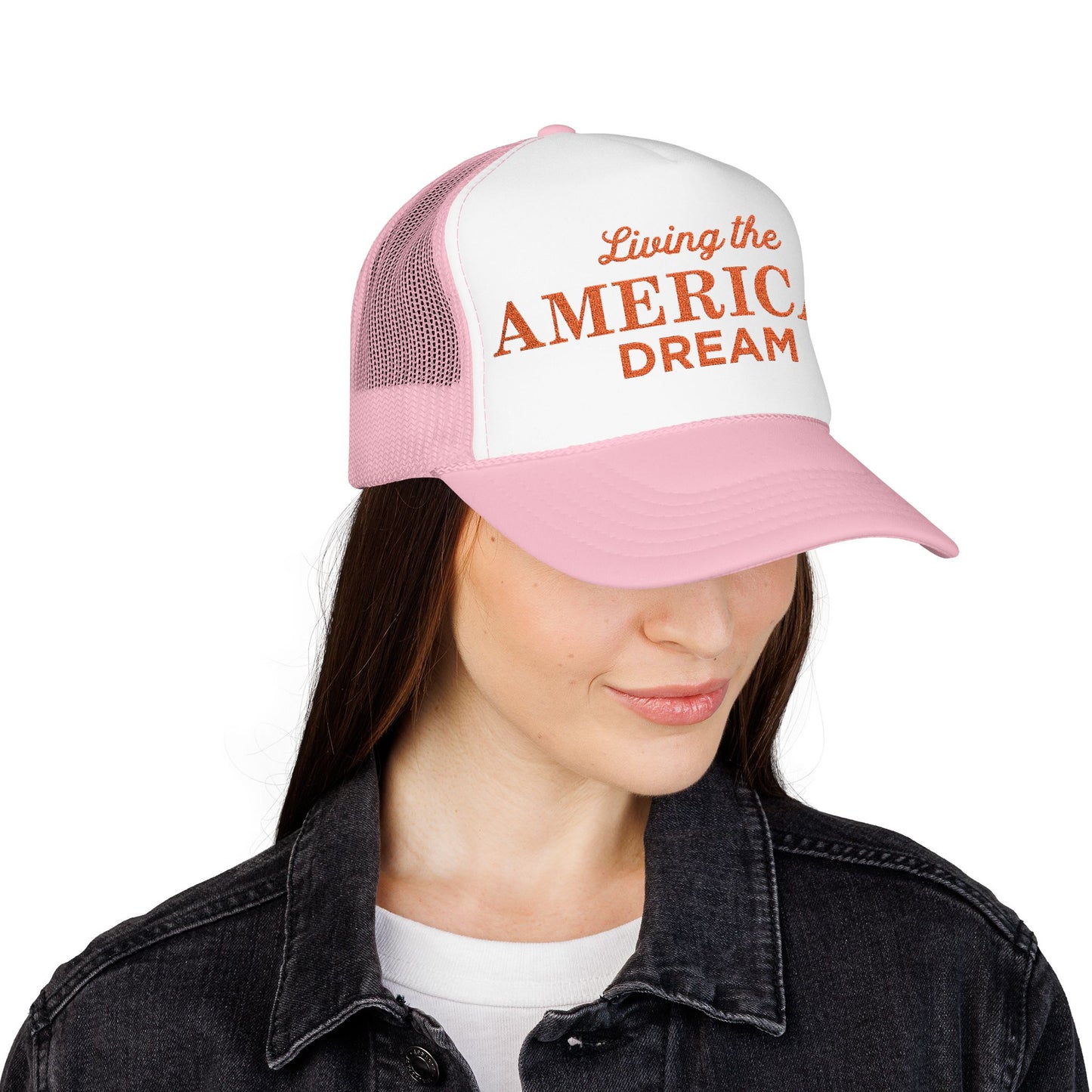 Living the American Dream Trucker Hat, Embroidered Snapback Cap for Summer, Patriotic Gift, Outdoor Adventure Accessory, Casual [...]