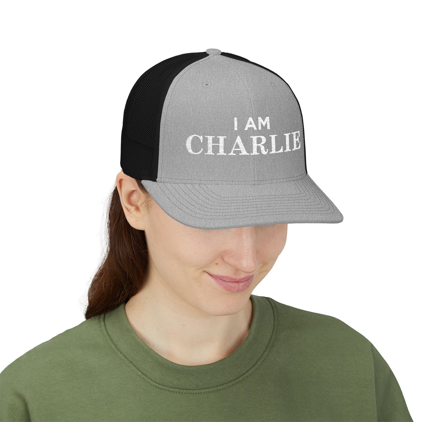 I Am Charlie Embroidered Snapback Trucker Cap, Customizable Hat for Everyday Wear, Father’s Day Gift, Birthday Hat, Unique Accessory
