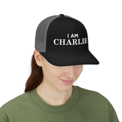 I Am Charlie Embroidered Snapback Trucker Cap, Customizable Hat for Everyday Wear, Father’s Day Gift, Birthday Hat, Unique Accessory