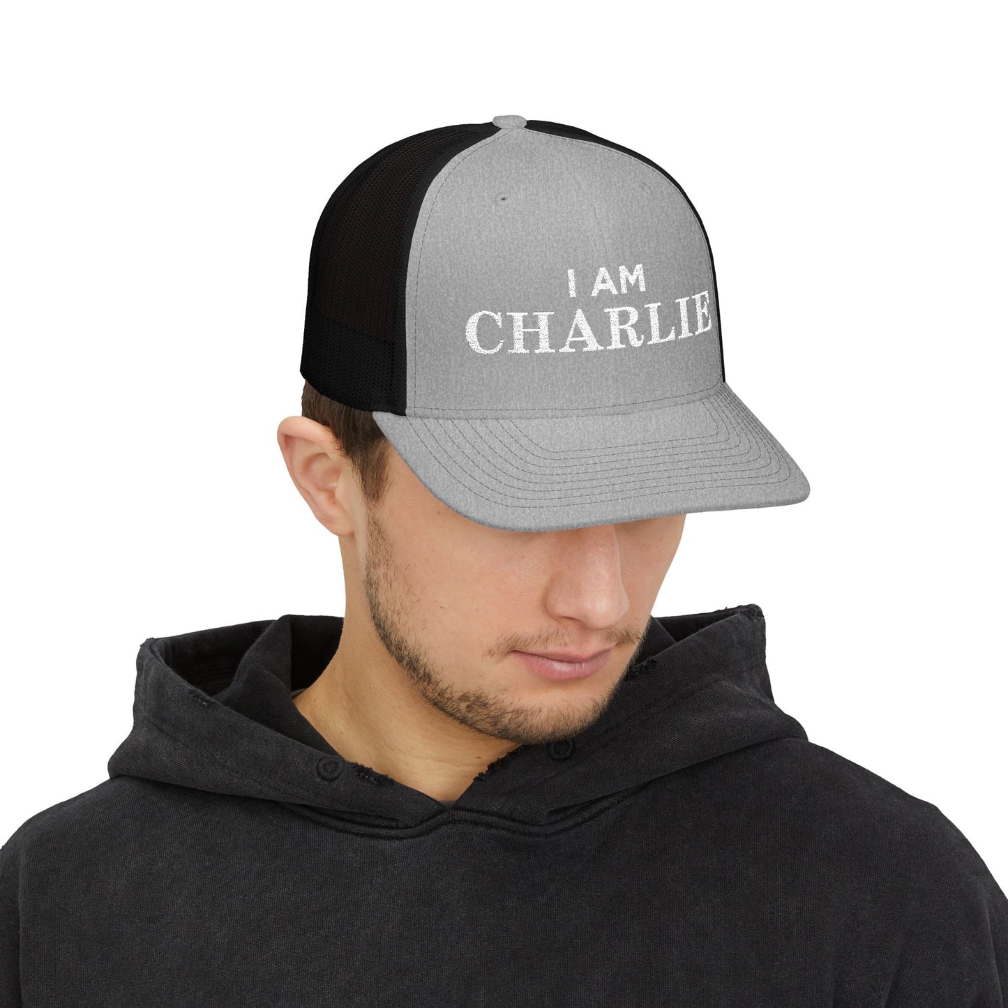 I Am Charlie Embroidered Snapback Trucker Cap, Customizable Hat for Everyday Wear, Father’s Day Gift, Birthday Hat, Unique Accessory