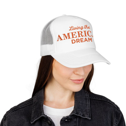 Living the American Dream Trucker Hat, Embroidered Snapback Cap for Summer, Patriotic Gift, Outdoor Adventure Accessory, Casual [...]