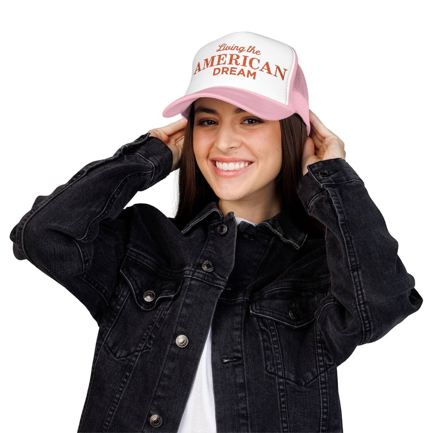 Living the American Dream Trucker Hat, Embroidered Snapback Cap for Summer, Patriotic Gift, Outdoor Adventure Accessory, Casual [...]