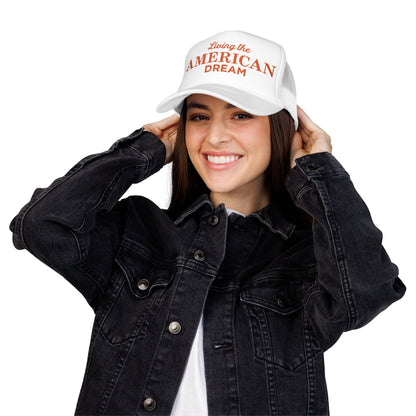 Living the American Dream Trucker Hat, Embroidered Snapback Cap for Summer, Patriotic Gift, Outdoor Adventure Accessory, Casual [...]